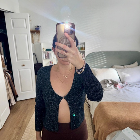 Abercrombie Black Glitter Open-Front Cardigan- Size Medium - Picture 9 of 10